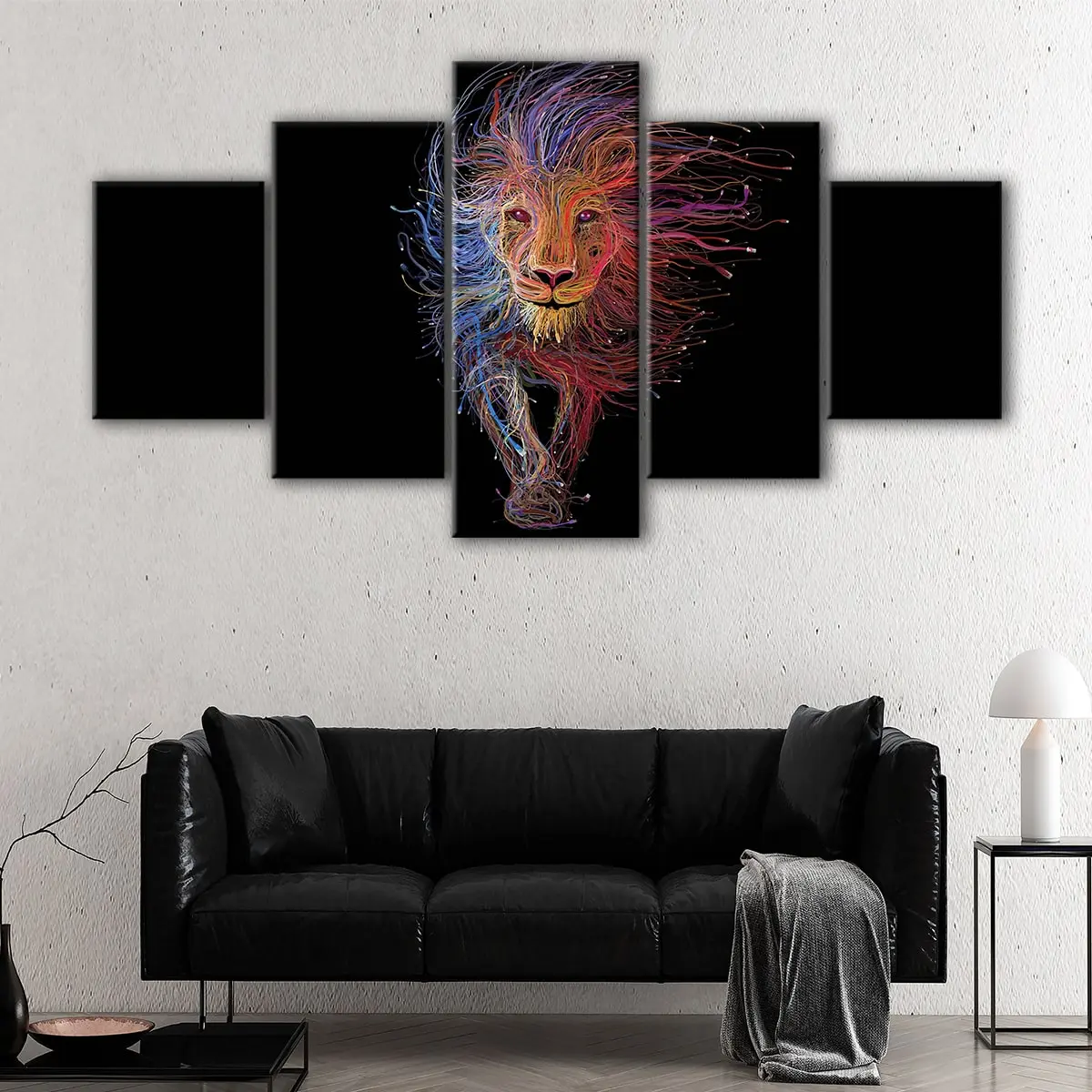 377b89ce-5-panels-electric-lion-canvas-art Electric Lion canvas art - Image 1