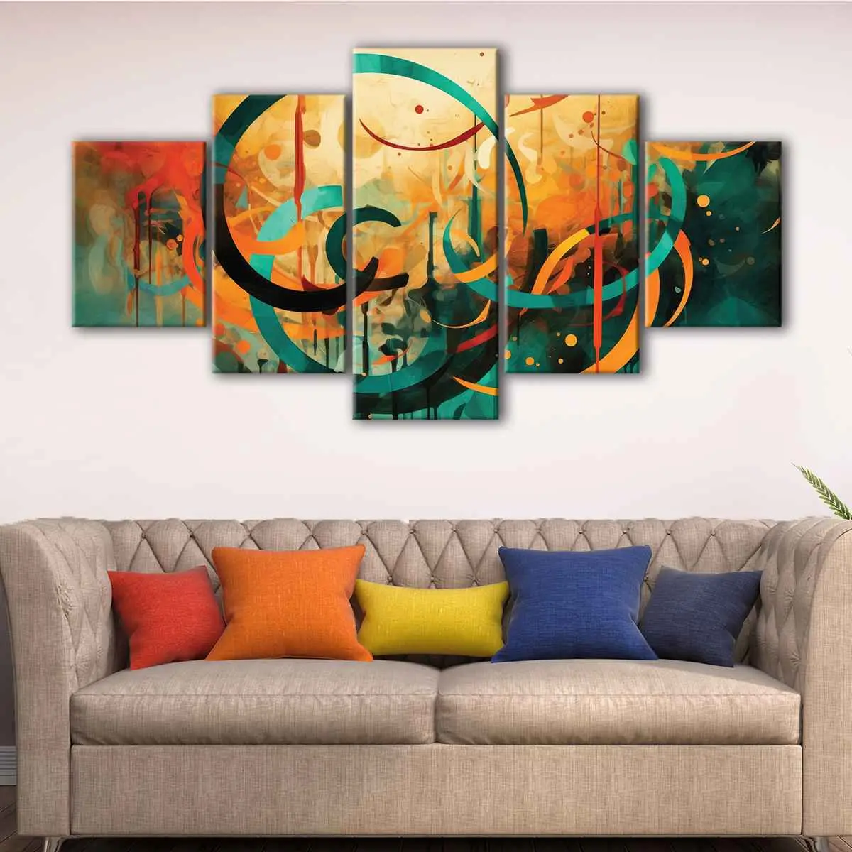 403e55dd-5-panels-arabic-calligraphy-canvas-art Arabic Calligraphy canvas art - Image 1