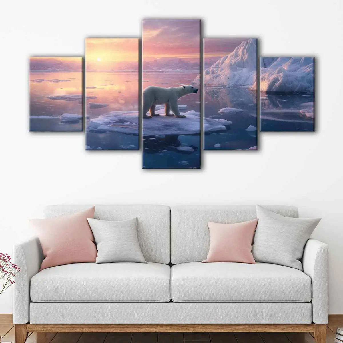 646da3ed-5-panels-polar-bear-canvas-art Polar Bear canvas art - Image 1