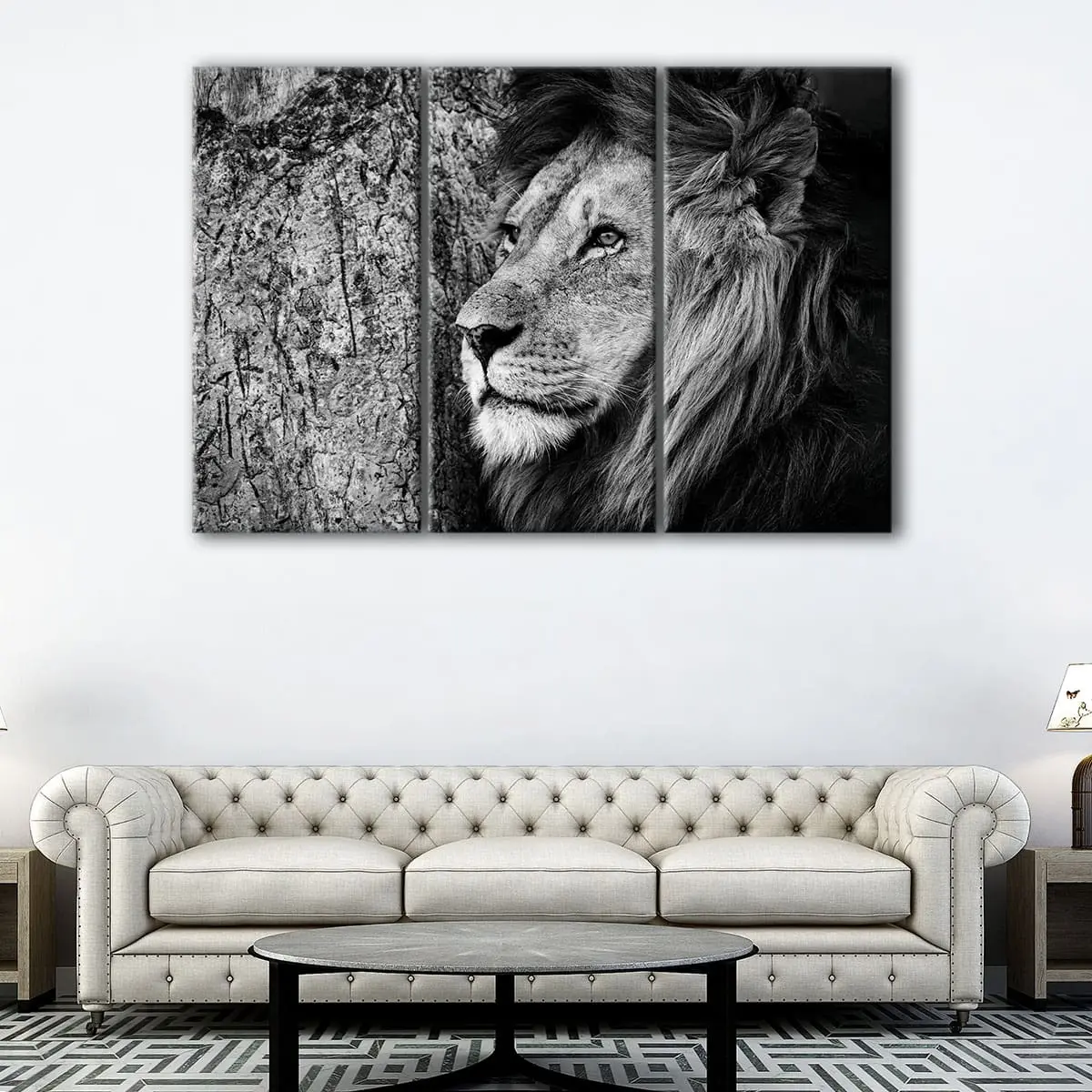 6bc7c652-3-panels-thinking-lion-canvas-art Thinking Lion canvas art - Image 1