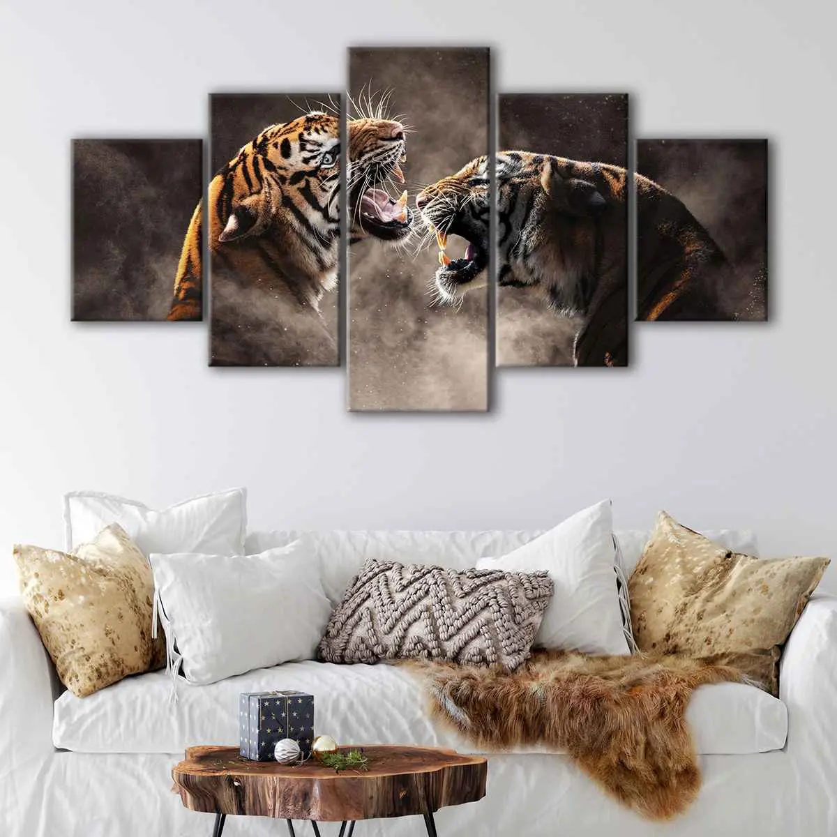 6fef153d-5-panels-roaring-tigers-canvas-art Roaring Tigers canvas art - Image 1