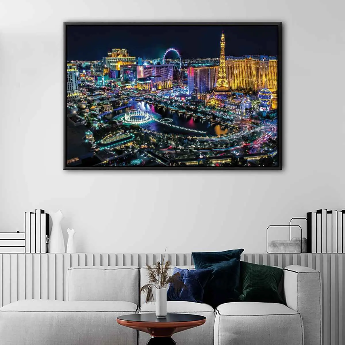 a2f92e90-las-vegas-by-night-floating-frame-canvas Las Vegas By Night canvas art - Image 1