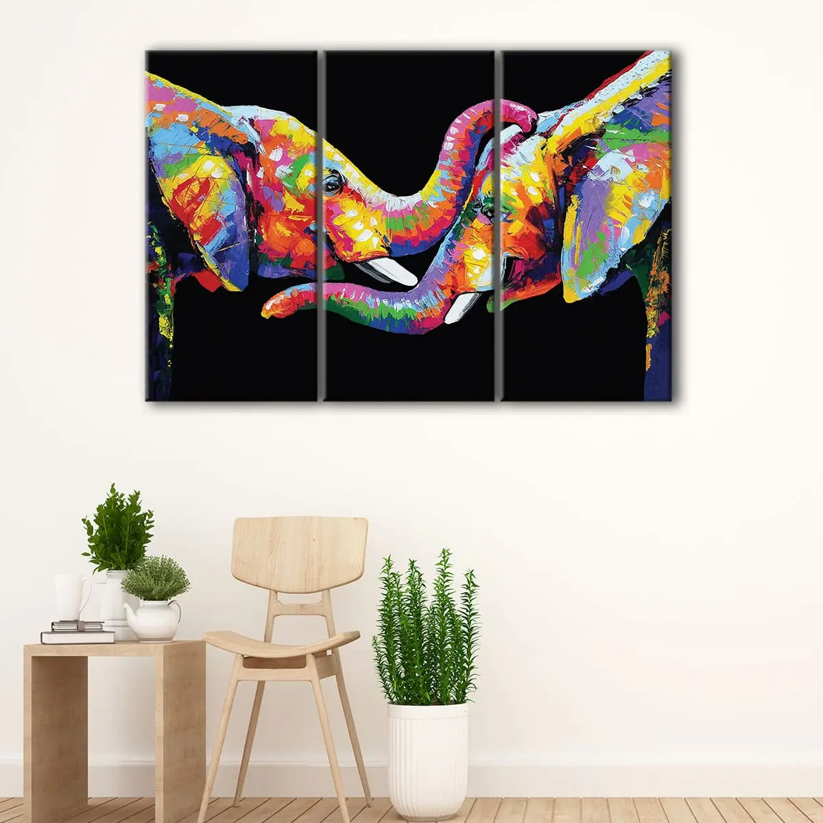 a63eb1db-3-panels-rainbow-elephants-canvas-art Rainbow Elephants canvas art - Image 1