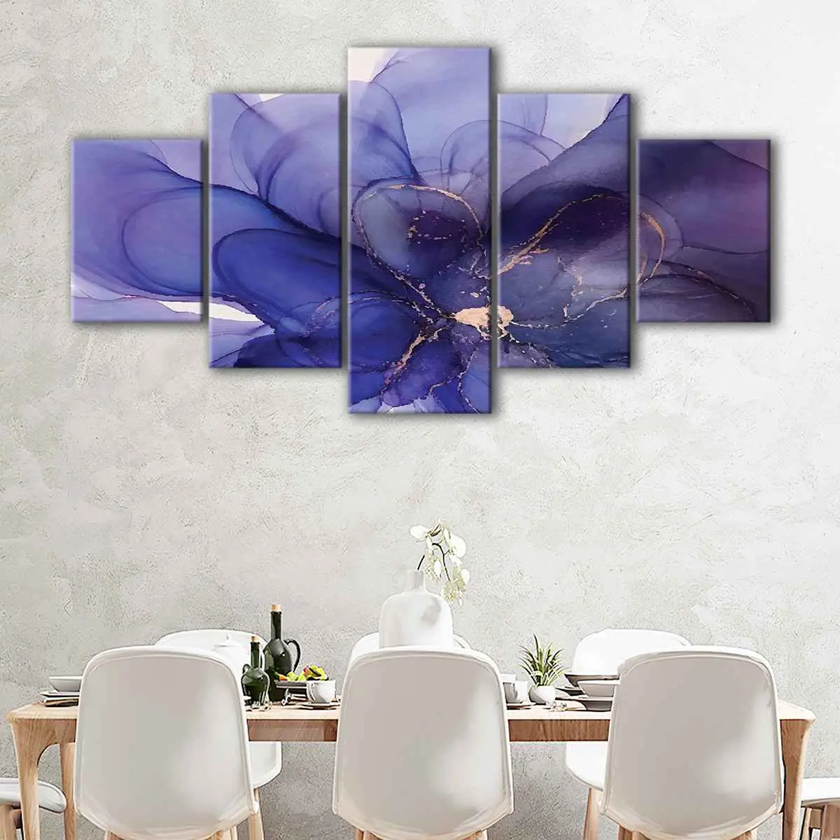 c3af024c-5-panels-purple-flower-abstract-canvas-art Purple Flower Abstract canvas art - Image 1