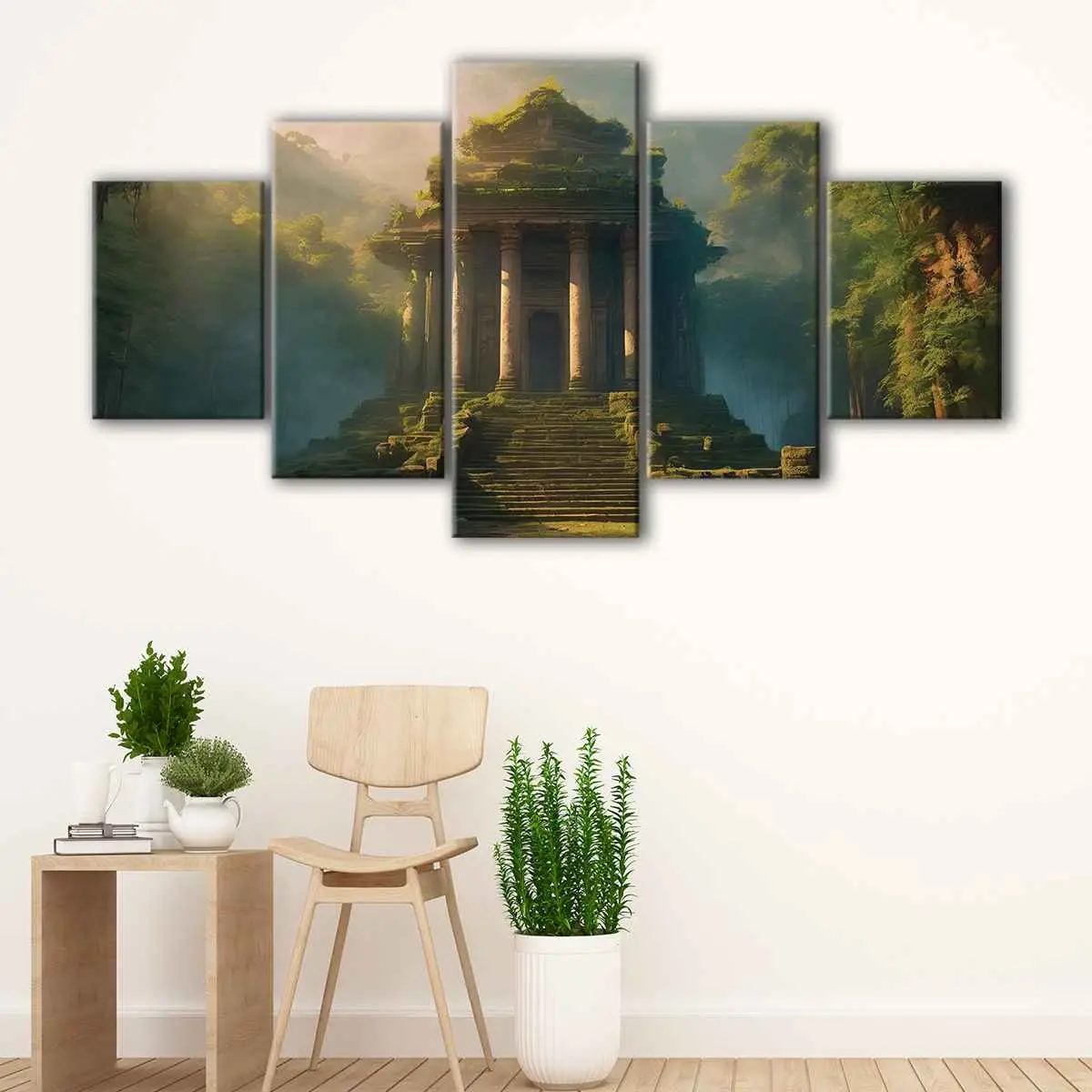 e0b40043-5-panels-temple-ruins-canvas-art Temple Ruins canvas art - Image 1