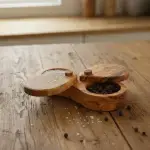 Double-Compartment Lidded Salt Cellar, Olive Wood Handmade - Image 9
