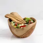Large Rustic Wooden Salad Bowl Handmade from Olive Wood