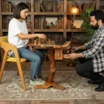 Olive Wood Chess Table with Drawers - Image 9