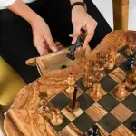 Olive Wood Chess Table with Drawers - Image 3