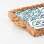 Olive Wood Tray with Hand-painted Ceramic Tiles - Image 2