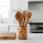 Olive Wood Utensil Holder for 5 Spoons - Image 7