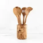Olive Wood Utensil Holder for 5 Spoons - Image 5