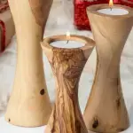 Set of 3  Olive Wood Candle Holders - Image 9