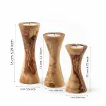 Set of 3  Olive Wood Candle Holders - Image 2