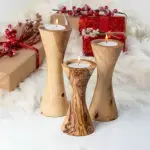 Set of 3  Olive Wood Candle Holders