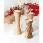 Set of 3  Olive Wood Candle Holders - Image 3