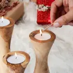 Set of 3  Olive Wood Candle Holders - Image 4